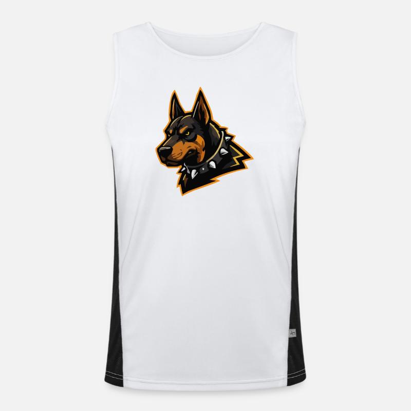 Doberman with spiked collar Men's Functional Contrast Tank Top 