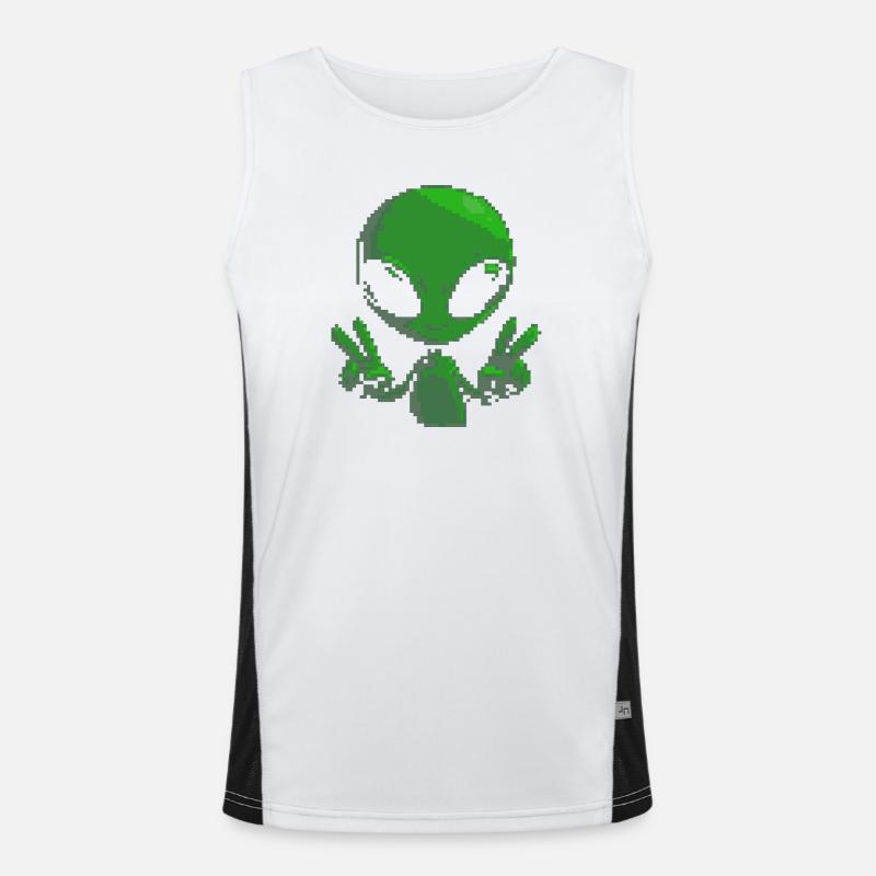 Pixel Alien Peace Sign - Men's Functional Contrast Tank Top  - white/black
