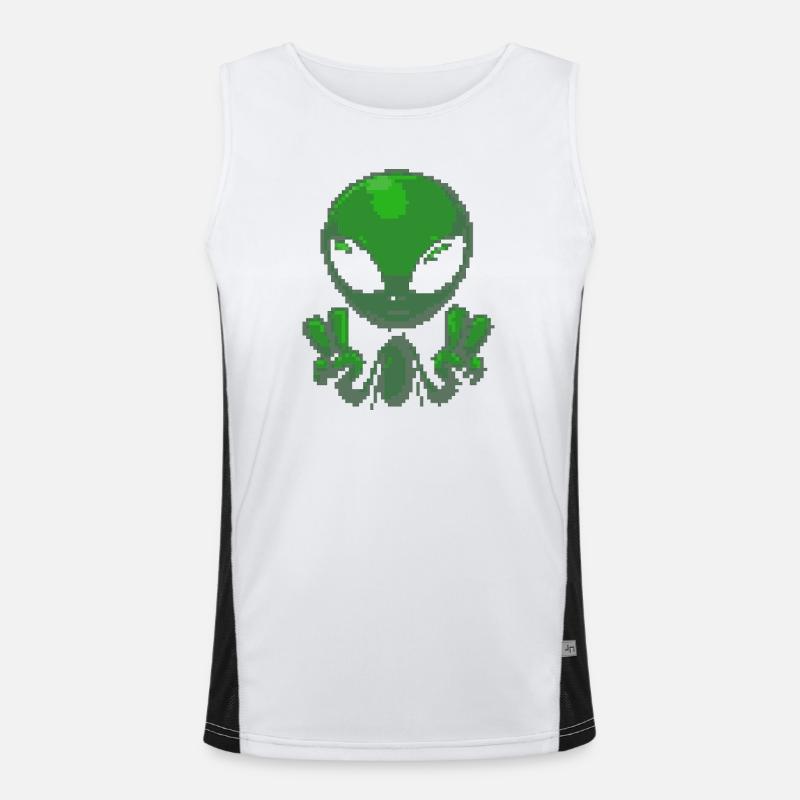 Pixel Green Alien Peace Sign Men's Functional Contrast Tank Top 