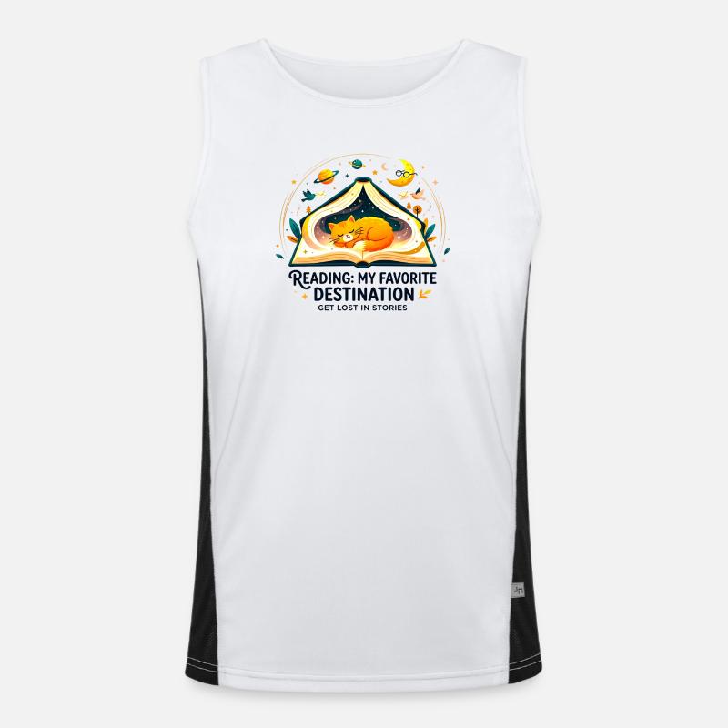 Reading_Cat_Favorite_Destination Funktionelles Kontrast-Tank Top für Männer 