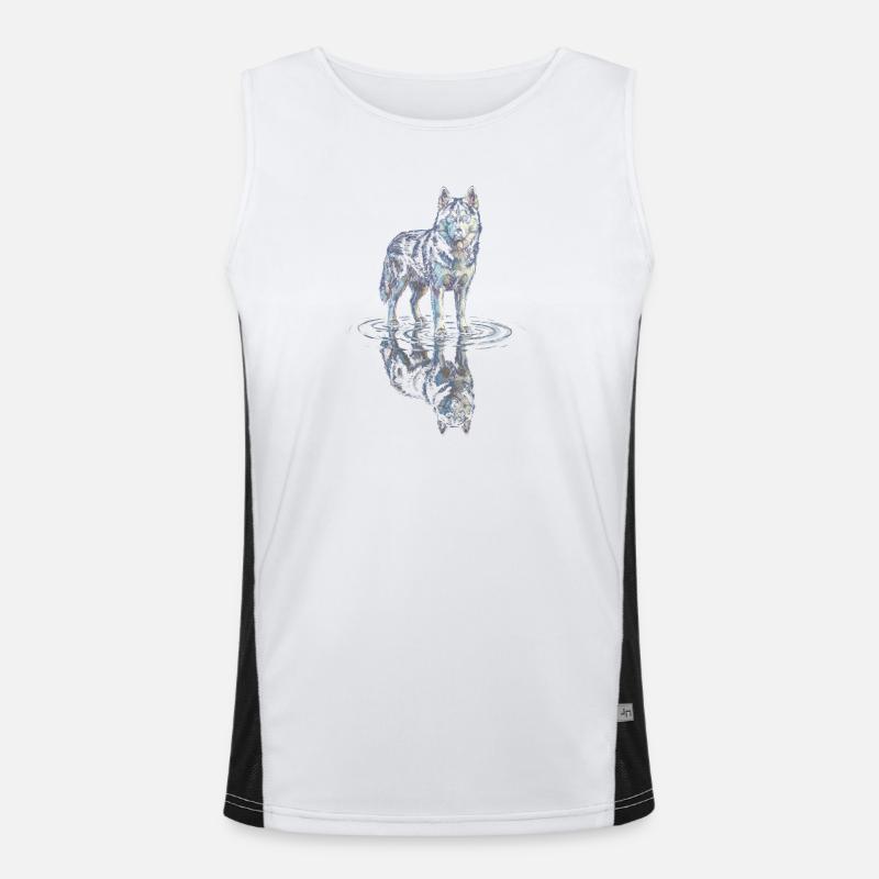 Siberian husky with water reflection Men's Functional Contrast Tank Top 