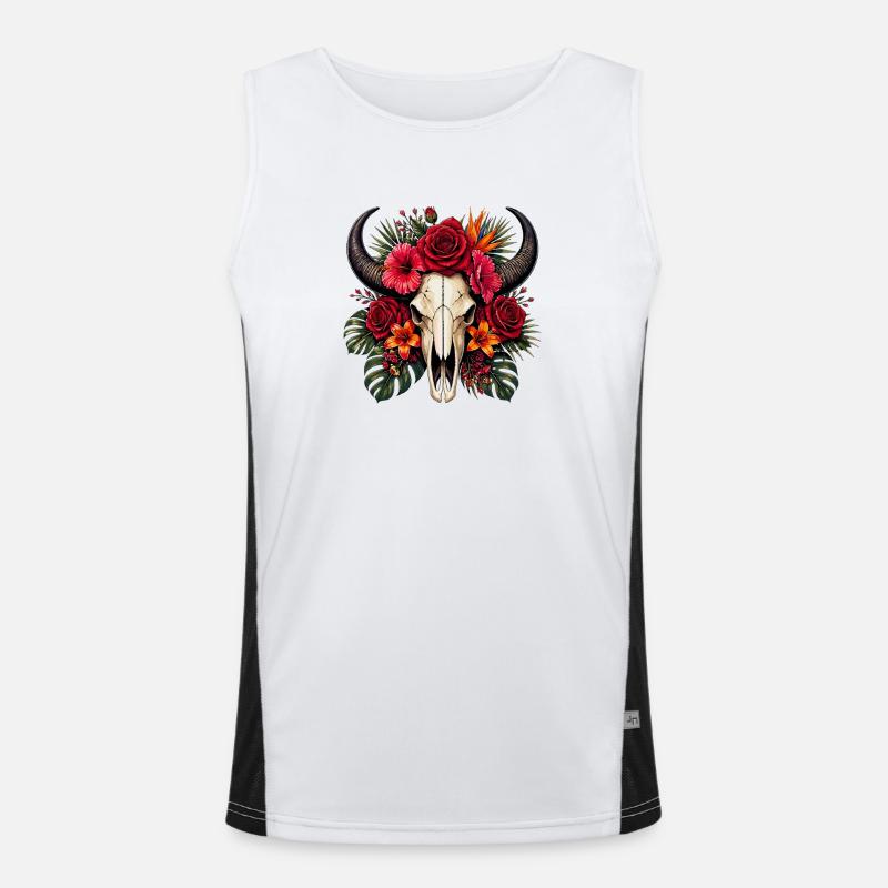 Flower Skull with Horns Men's Functional Contrast Tank Top 