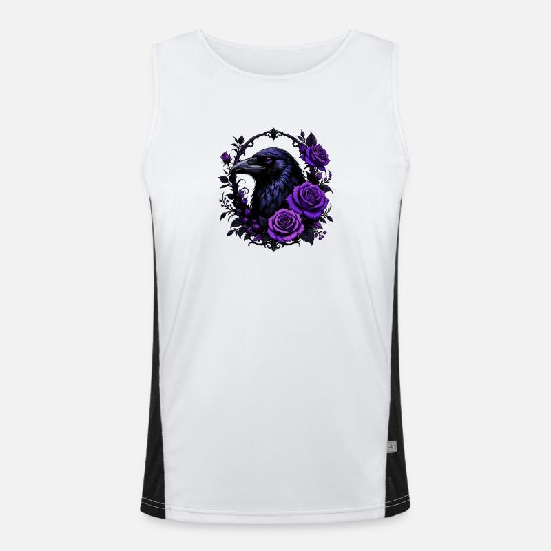 Night crow with violet roses - Men's Functional Contrast Tank Top  - white/black