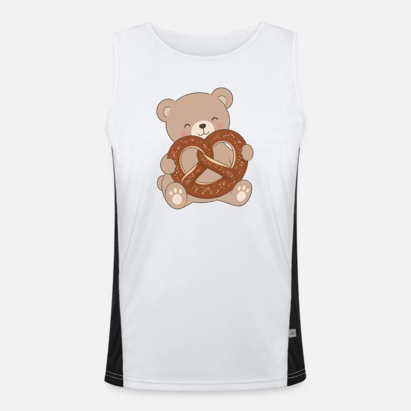 Cute Bear with Pretzel Description Men's Functional Contrast Tank Top 