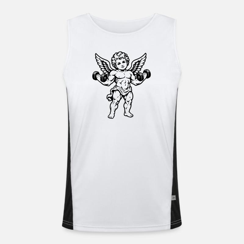 Strong cherub exercising with dumbbells Men's Functional Contrast Tank Top 