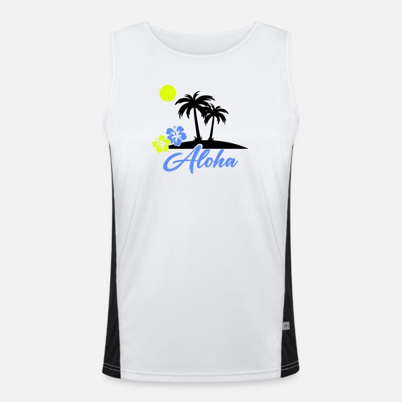 Aloha Hibiscus Neon Script - Men's Functional Contrast Tank Top  - white/black