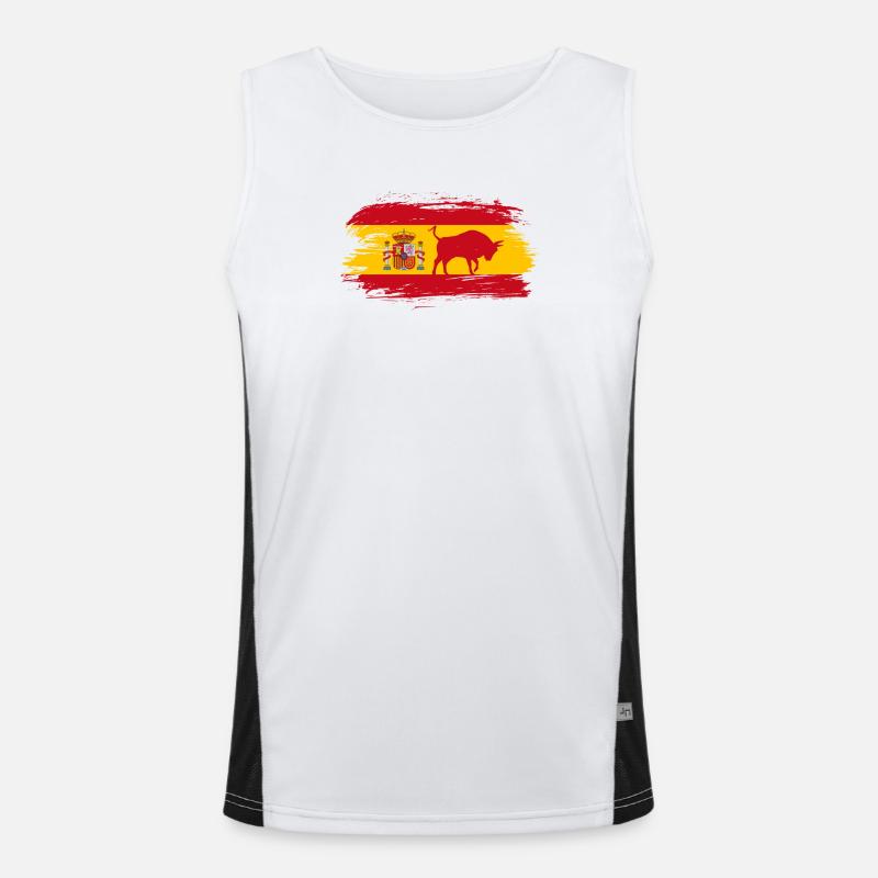 Spanien Flaggen Design mit Stier / Geschenk Madrid Funktionelles Kontrast-Tank Top für Männer 