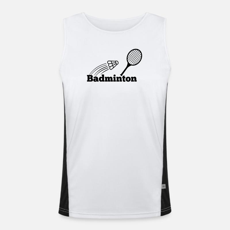 Badminton text with shuttle and racket Men's Functional Contrast Tank Top 