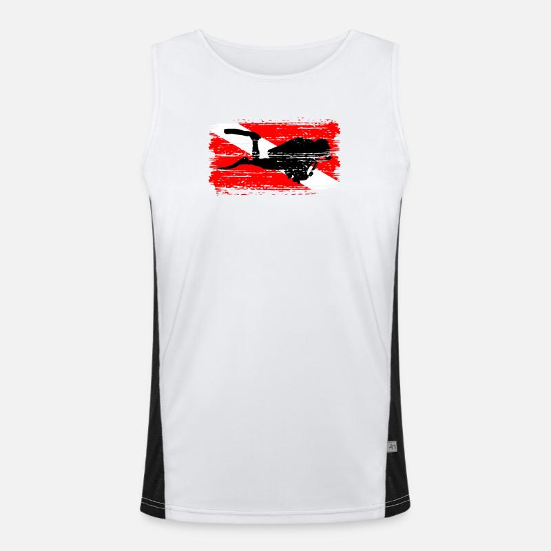 Diving Silhouette on Red Flag Men's Functional Contrast Tank Top 