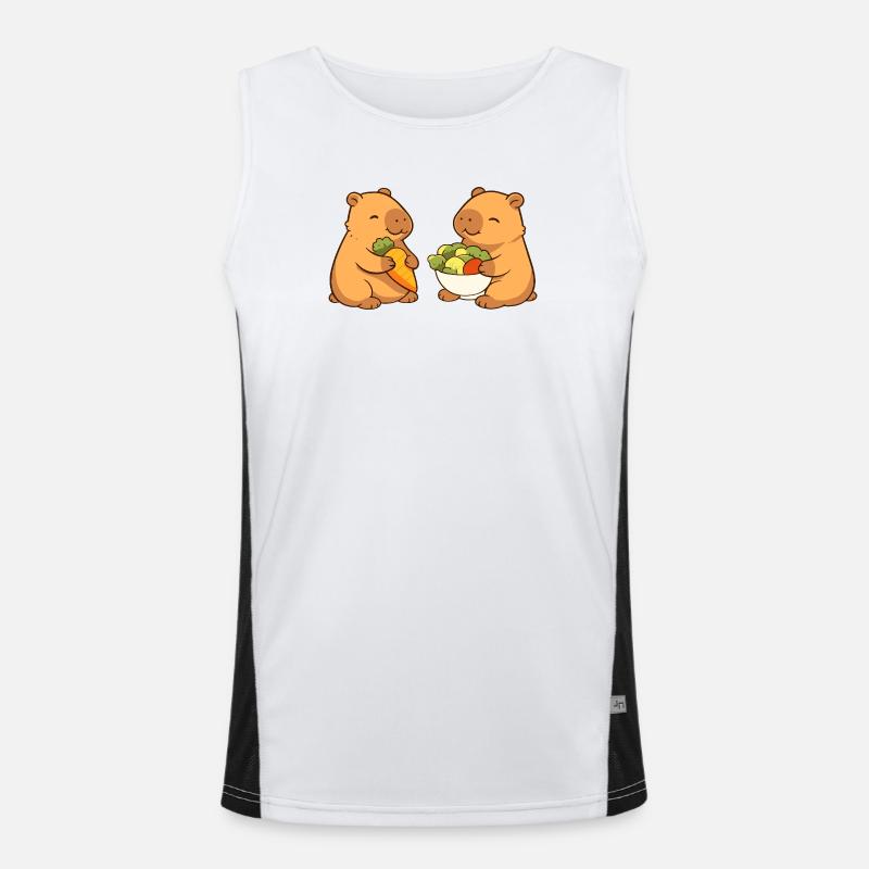 Capybara couple with vegetables – relaxed & cute - Men's Functional Contrast Tank Top  - white/black
