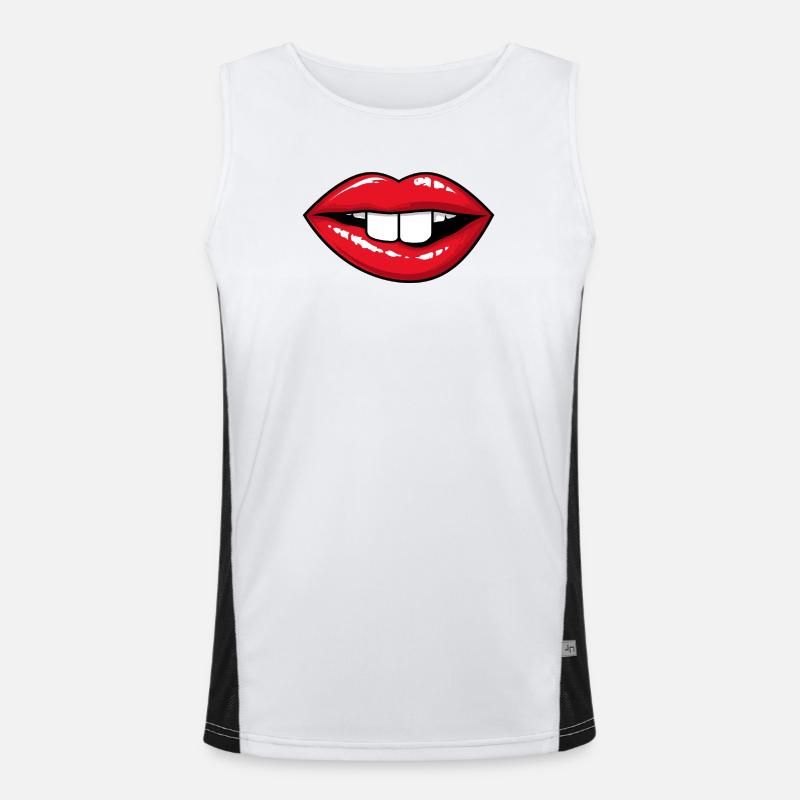 Red lips with rabbit teeth Men's Functional Contrast Tank Top 