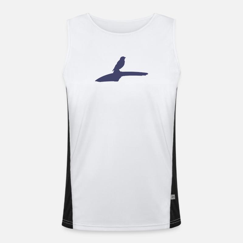 Minimalist bird illustration on tree Men's Functional Contrast Tank Top 