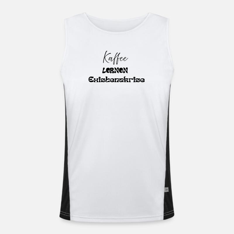 Coffee -> Learning -> Existential Crisis - Men's Functional Contrast Tank Top  - white/black