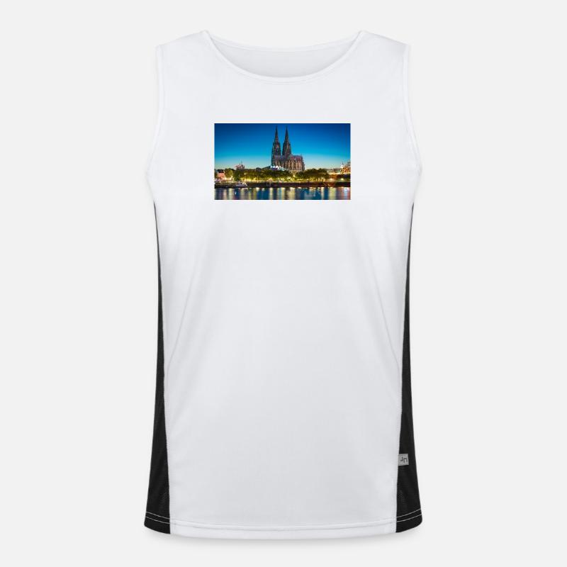 Kölner Dom Abendlicht Silhouette Funktionelles Kontrast-Tank Top für Männer 