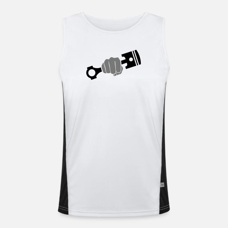 Fist holds engine piston Men's Functional Contrast Tank Top 
