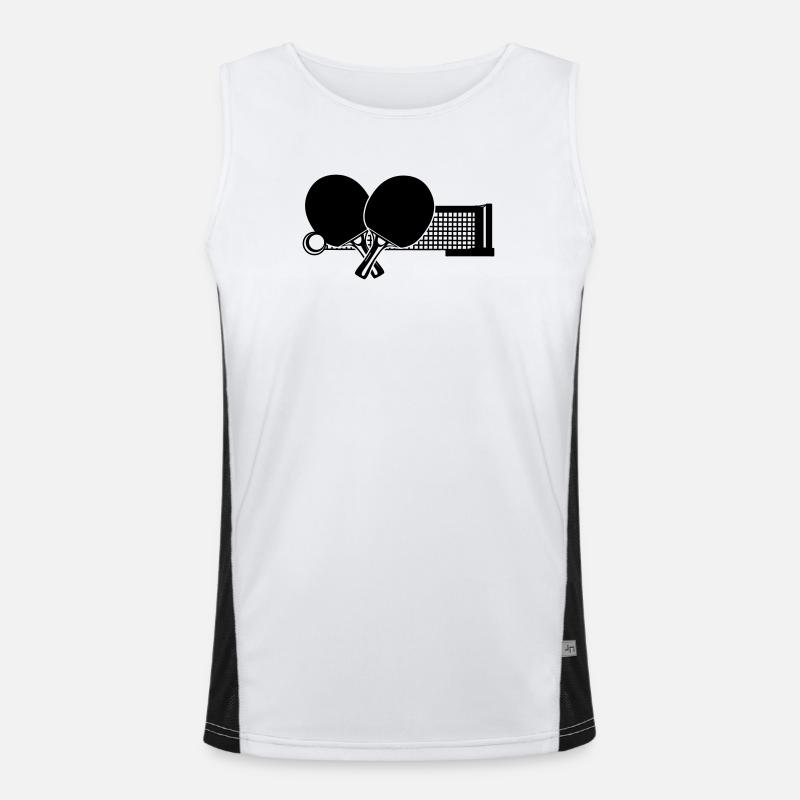 Two table tennis bats crossed with tennis net Men's Functional Contrast Tank Top 