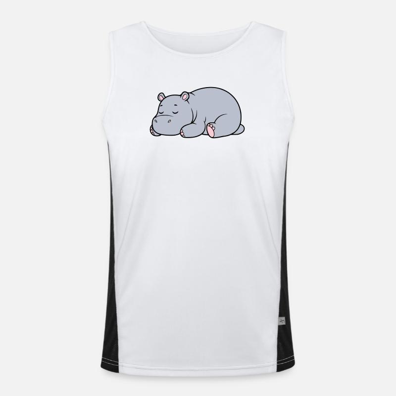 Sleeping Hippopotamus Tired Lazy Vector - Men's Functional Contrast Tank Top  - white/black
