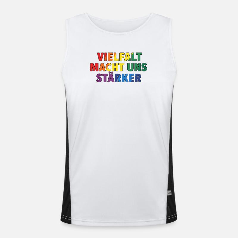 Diversity makes us stronger – Regenbogen Design - Men's Functional Contrast Tank Top  - white/black