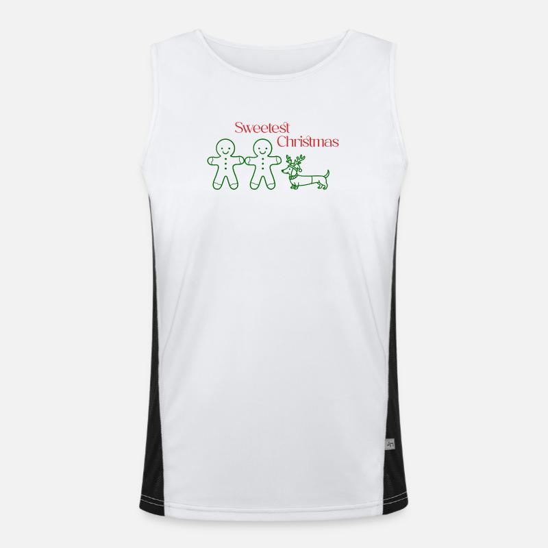 Christmas – Minimal Gingerbread & Dachshund (Green) Men's Functional Contrast Tank Top 