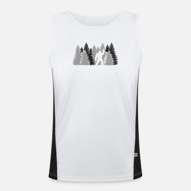 Rocher de Bigfoot sur la forêt de yétis du signe Sasquatch Débardeur respirant contrasté Homme 