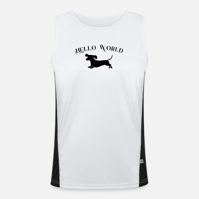 Hello World with Dachshund Men's Functional Contrast Tank Top 