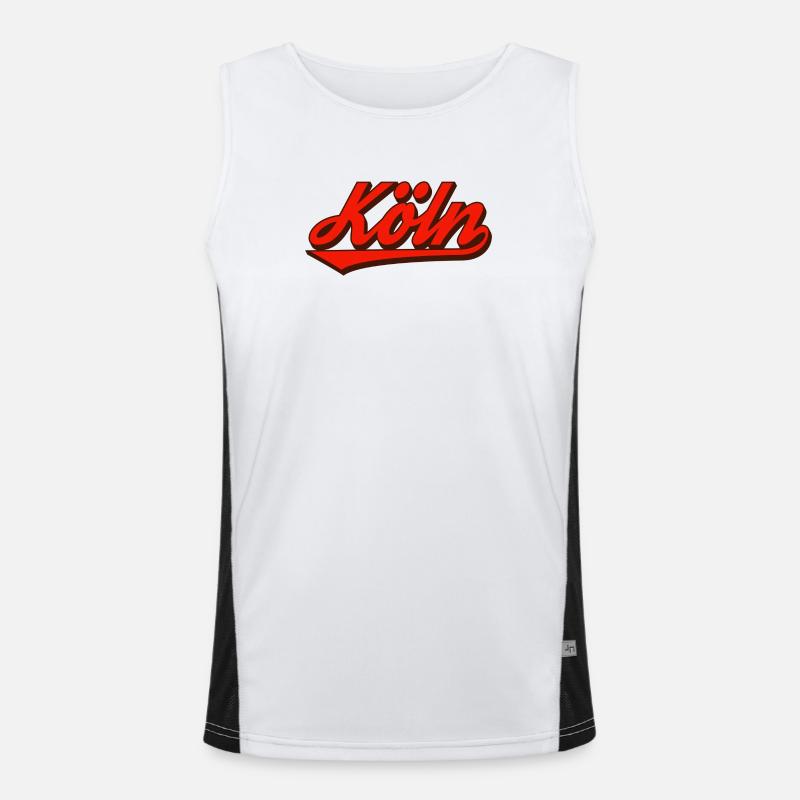 Köln Retro Script Logo Rot Funktionelles Kontrast-Tank Top für Männer 