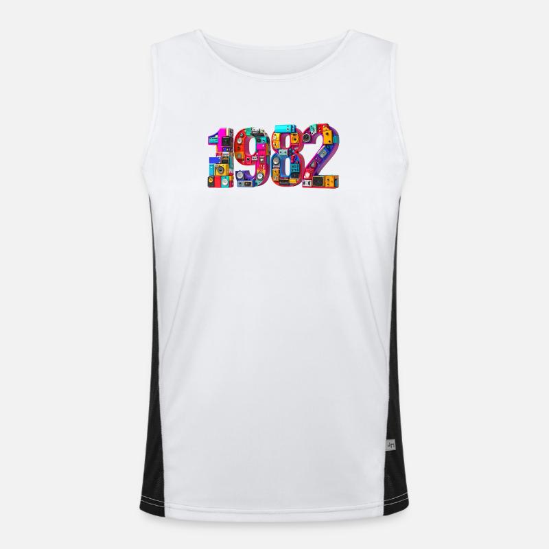 1982 – Geburt, Abitur, Einschulung, Heirat, Ehe Funktionelles Kontrast-Tank Top für Männer 