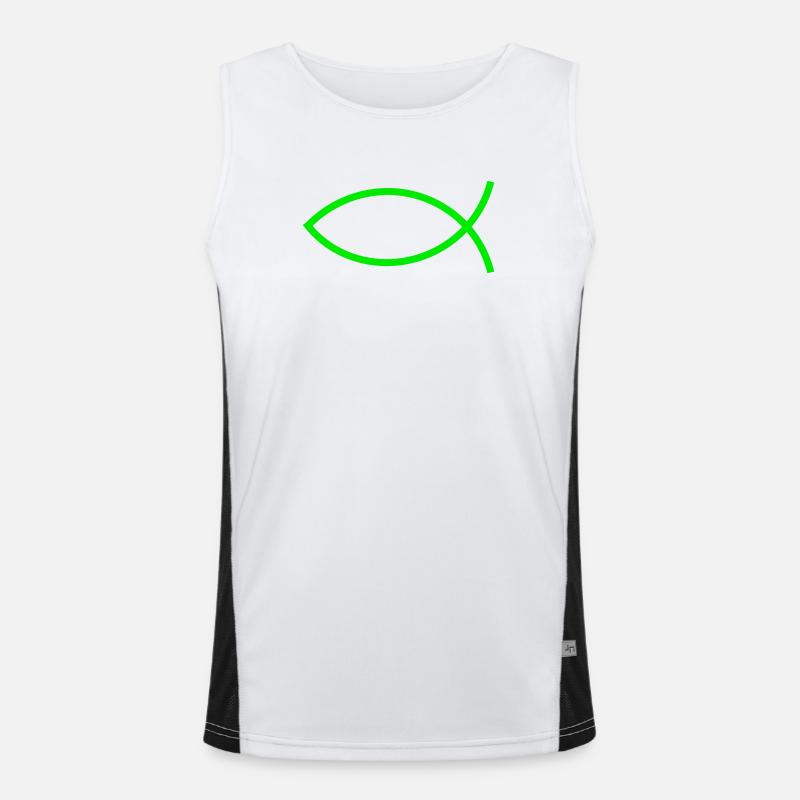 Jesus fish green Ichthys fish fish fish Men's Functional Contrast Tank Top 