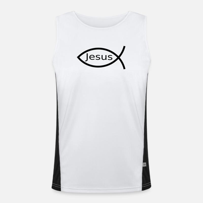 Jesus fish black Ichthys fish fish Men's Functional Contrast Tank Top 