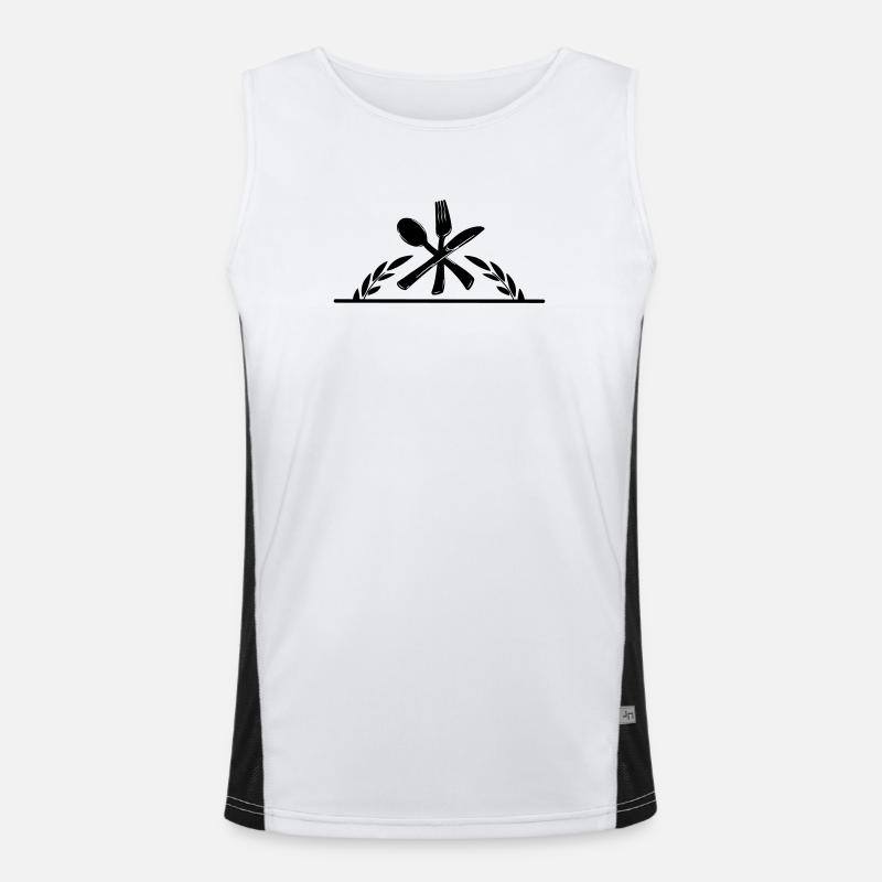 Cutlery menu logo with half laurel wreath. Men's Functional Contrast Tank Top 