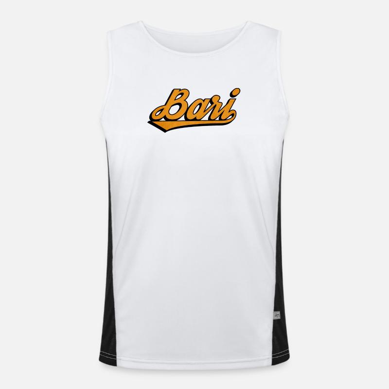Bari Script: Orange Retro Logo Funktionelles Kontrast-Tank Top für Männer 