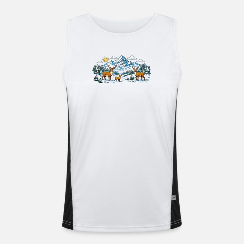Mountains Forest Deer Panorama Men's Functional Contrast Tank Top 