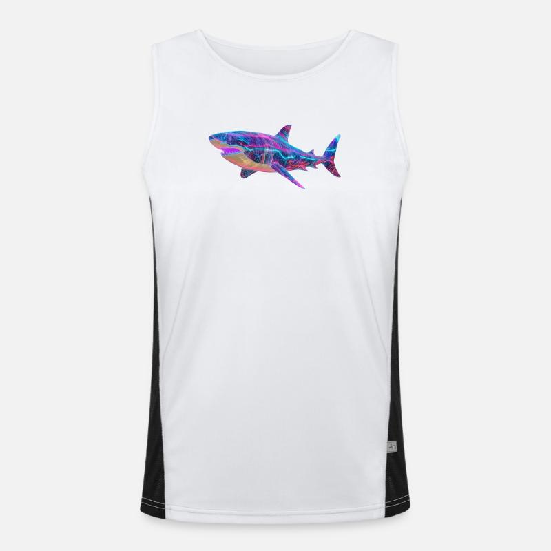 Cyber Shark: Futuristic Synthwave Ocean Art Men's Functional Contrast Tank Top 