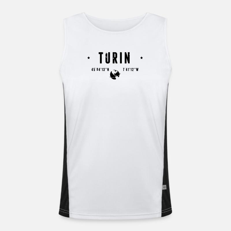 Turin Italy Coordinates Gps Globe Men's Functional Contrast Tank Top 