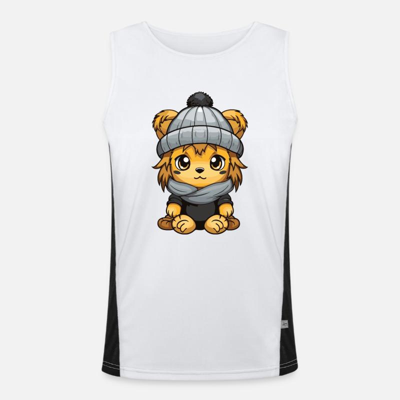 Lion Winter Comic Cute - Men's Functional Contrast Tank Top  - white/black