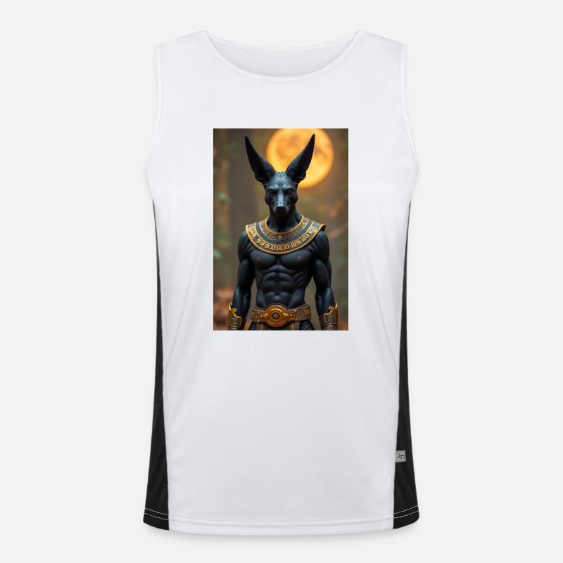 Anubis, jackal-headed god, standing in a dimly lit Men's Functional Contrast Tank Top 