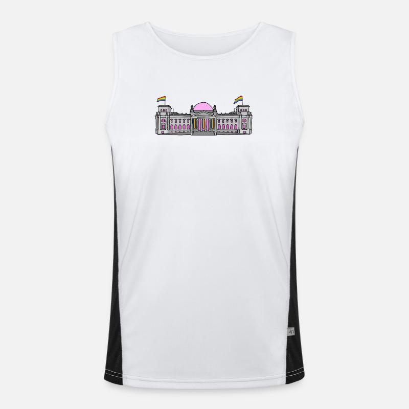 Der Bundestag in Berlin mit Regenbogenfahnen Funktionelles Kontrast-Tank Top für Männer 