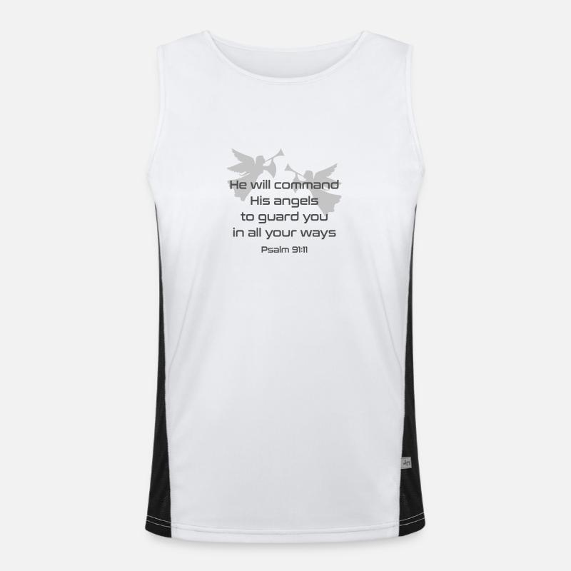 Christliches Design Er wird seinen Engel Psalm befehlen Funktionelles Kontrast-Tank Top für Männer 