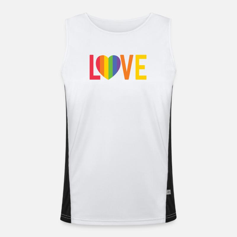 Regenbogenherz LOVE Design Funktionelles Kontrast-Tank Top für Männer 