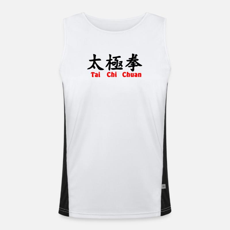 tai ji quan script horizontal with text red Men's Functional Contrast Tank Top 
