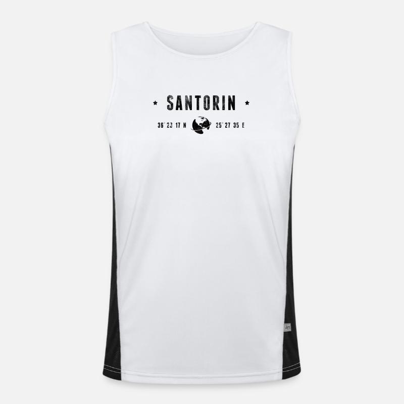 Santorini Stylized Geographical Coordinates Men's Functional Contrast Tank Top 