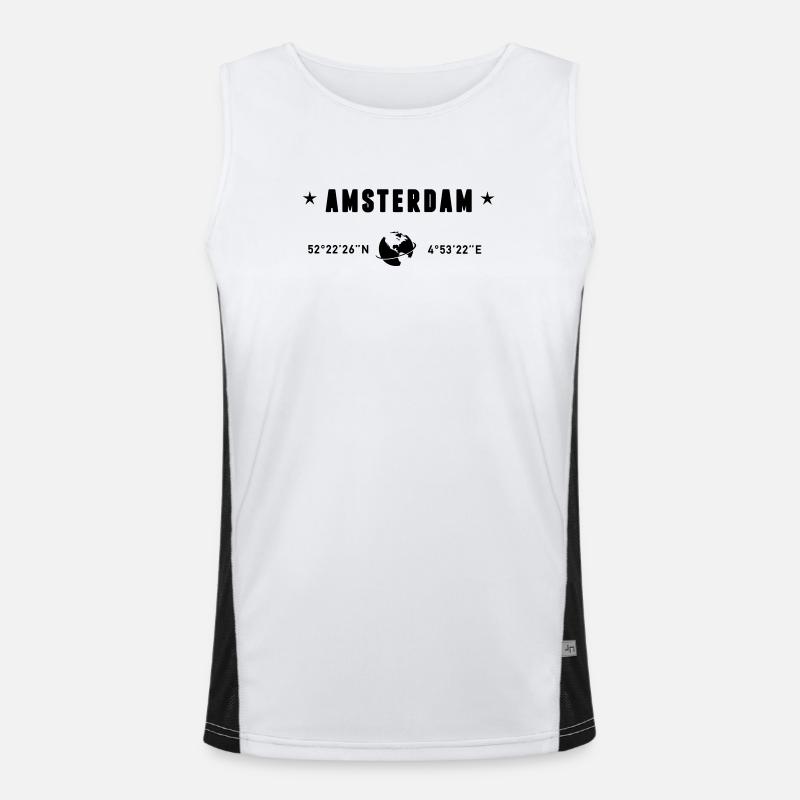 Amsterdam Netherlands Coordinates Gps Globe Men's Functional Contrast Tank Top 