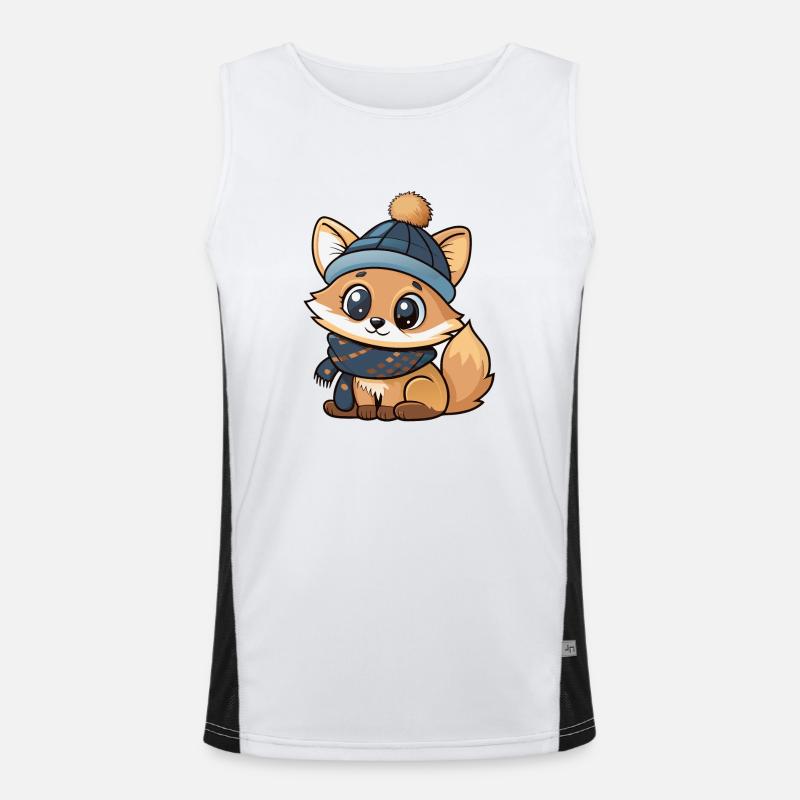 Cute fox with scarf and bobble hat. Men's Functional Contrast Tank Top 