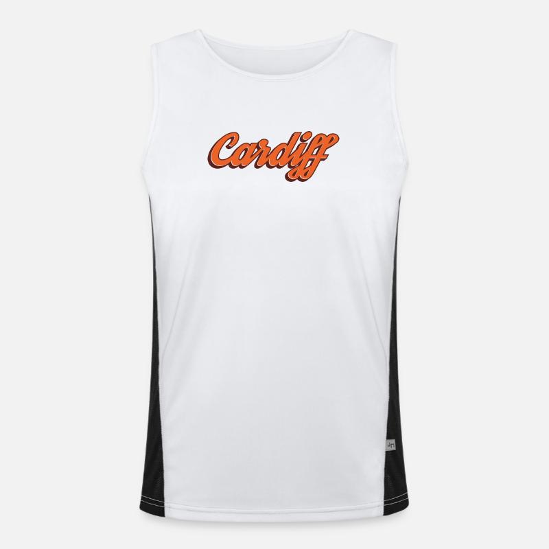 Cardiff Script Orange Funktionelles Kontrast-Tank Top für Männer 