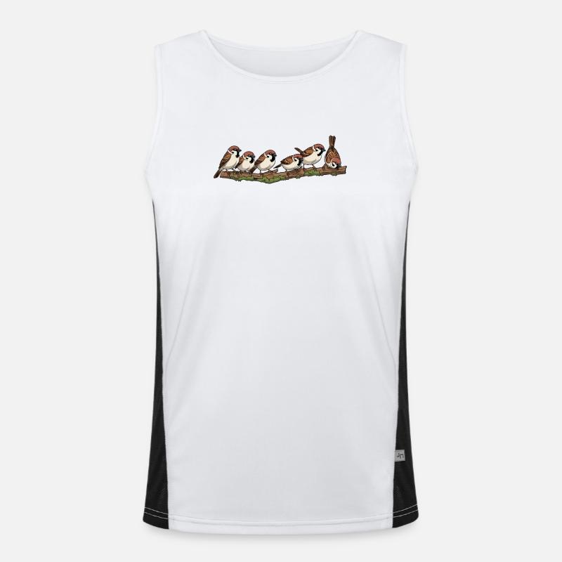 Sparrows on a branch nature illustration Men's Functional Contrast Tank Top 
