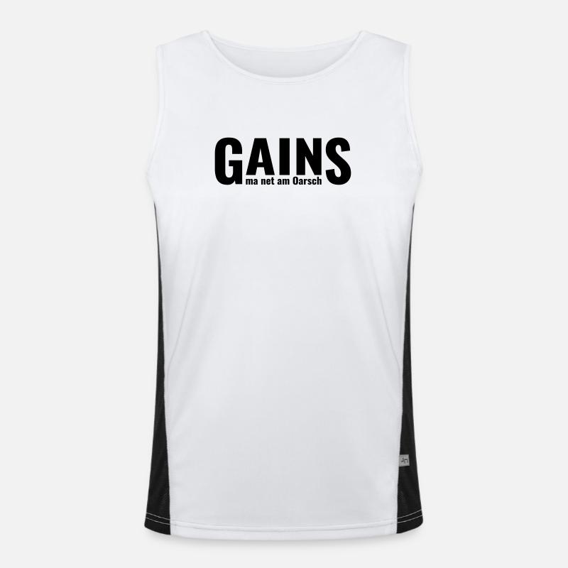 GAINS ma net am Oarsch - Men's Functional Contrast Tank Top - white/black