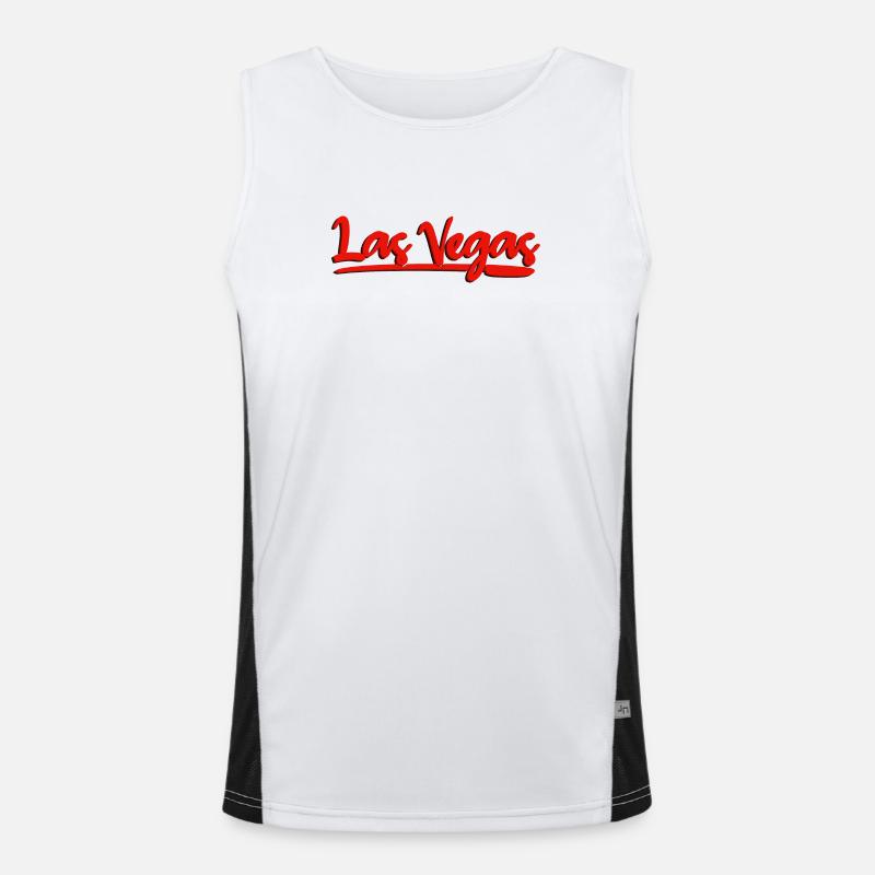 Las Vegas Lettering Red Cursive Design Men's Functional Contrast Tank Top 