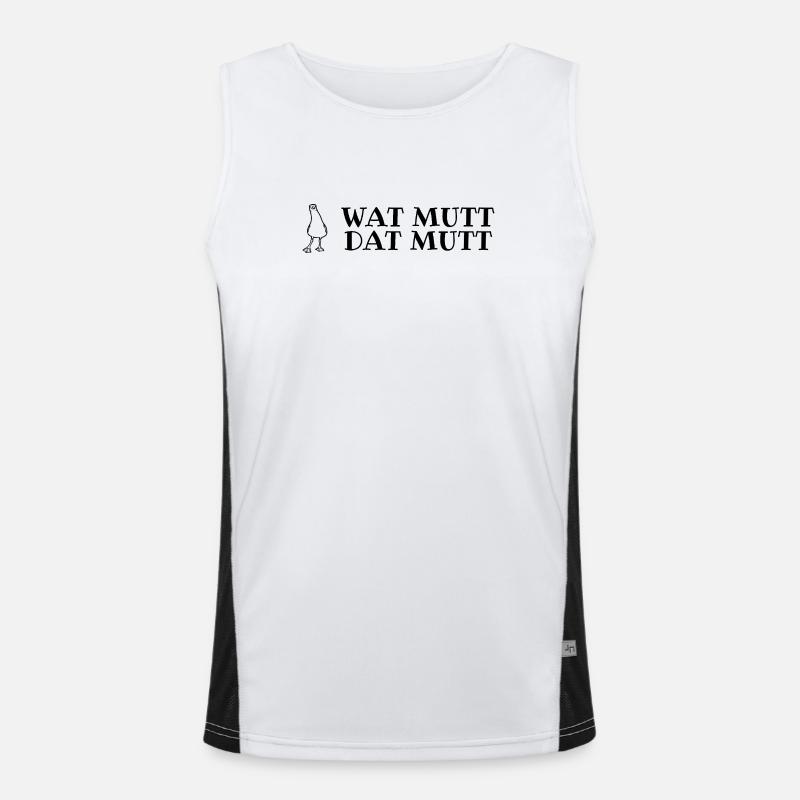 Plattdeutscher Spruch mit Möwe Wat mutt, dat mutt Funktionelles Kontrast-Tank Top für Männer 