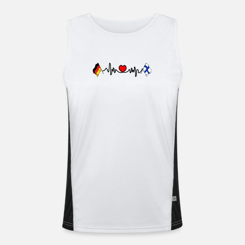 Cardio coeur avec drapeau Allemagne et drapeau Finlande Débardeur respirant contrasté Homme 