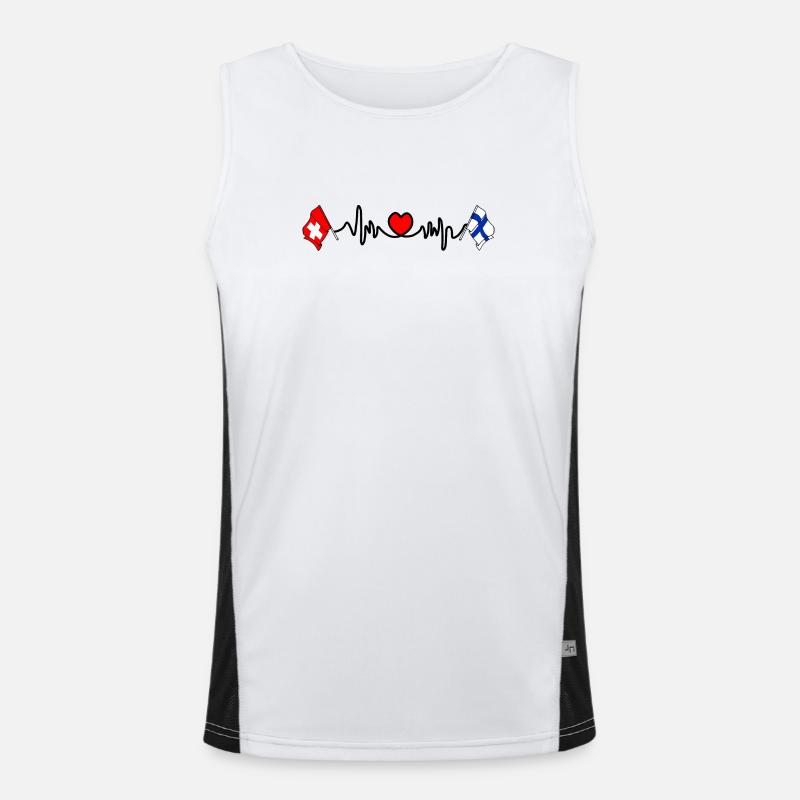 Cardio coeur avec drapeau Suisse, drapeau Finlande Débardeur respirant contrasté Homme 
